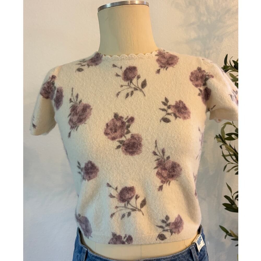 Rafaella Vintage Angora Lambswool Floral Sweater Women's Medium Soft Cottagecore